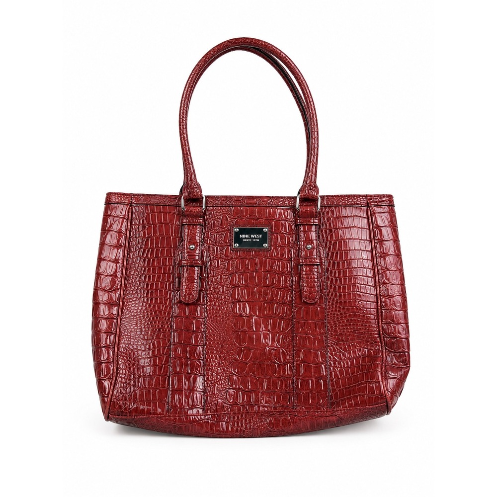 Nine West Vintage Y2K Red Burgundy Croc Embossed Shoulder Tote Bag
